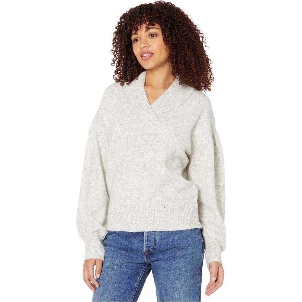 Madewell Vinson Gray Shawl Collar Puff Sleeve Sweater S